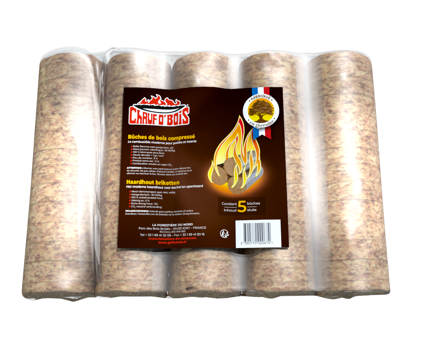 Bûches de Bois Densifié Français Pack 10 kg - 5 bûches