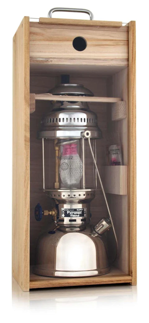 Boîte en bois Petromax avec vitre en plexiglas pour lampe Petromax HK350/HK500