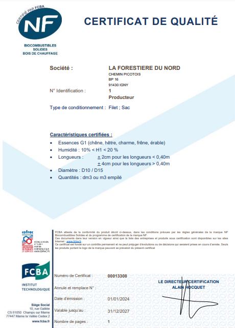 Bûches de 30 cm en filet 25 dm3 NF