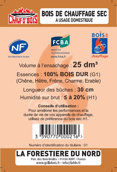 Bûches de 30 cm en filet 25 dm3 NF