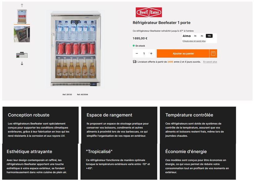 FRIGO Tropicalisé -10°C et +45°C encastrable pour meuble de cuisine Maison Le Marquier