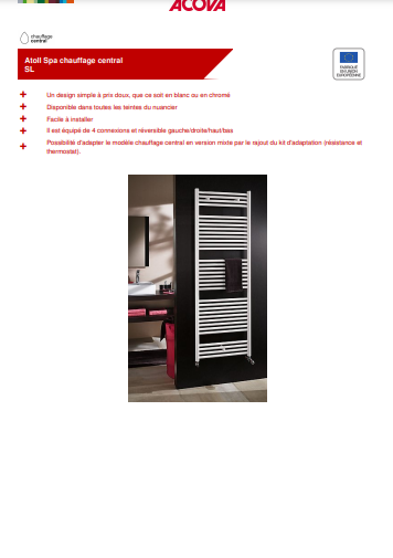 Sèche-Serviettes Atoll Spa Eau Chaude 716 W Haut 1468 Largeur 500 Blanc Acova