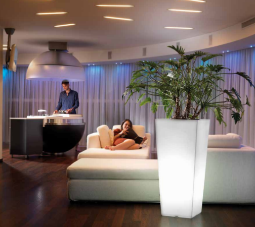 Cache-Pot Genesis Carré H 70 Cm Base Inox Led Lumineux