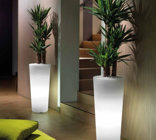 Cache-Pot Genesis Rond H 85 Cm Base Inox Led Lumineux