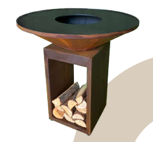 Brasero Acier Corten Ø 82 Cm Avec Rangement Bûches