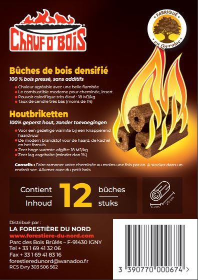 Bûches de Bois Densifié Sac de 12 bûches Extrudées Pack 10 kg