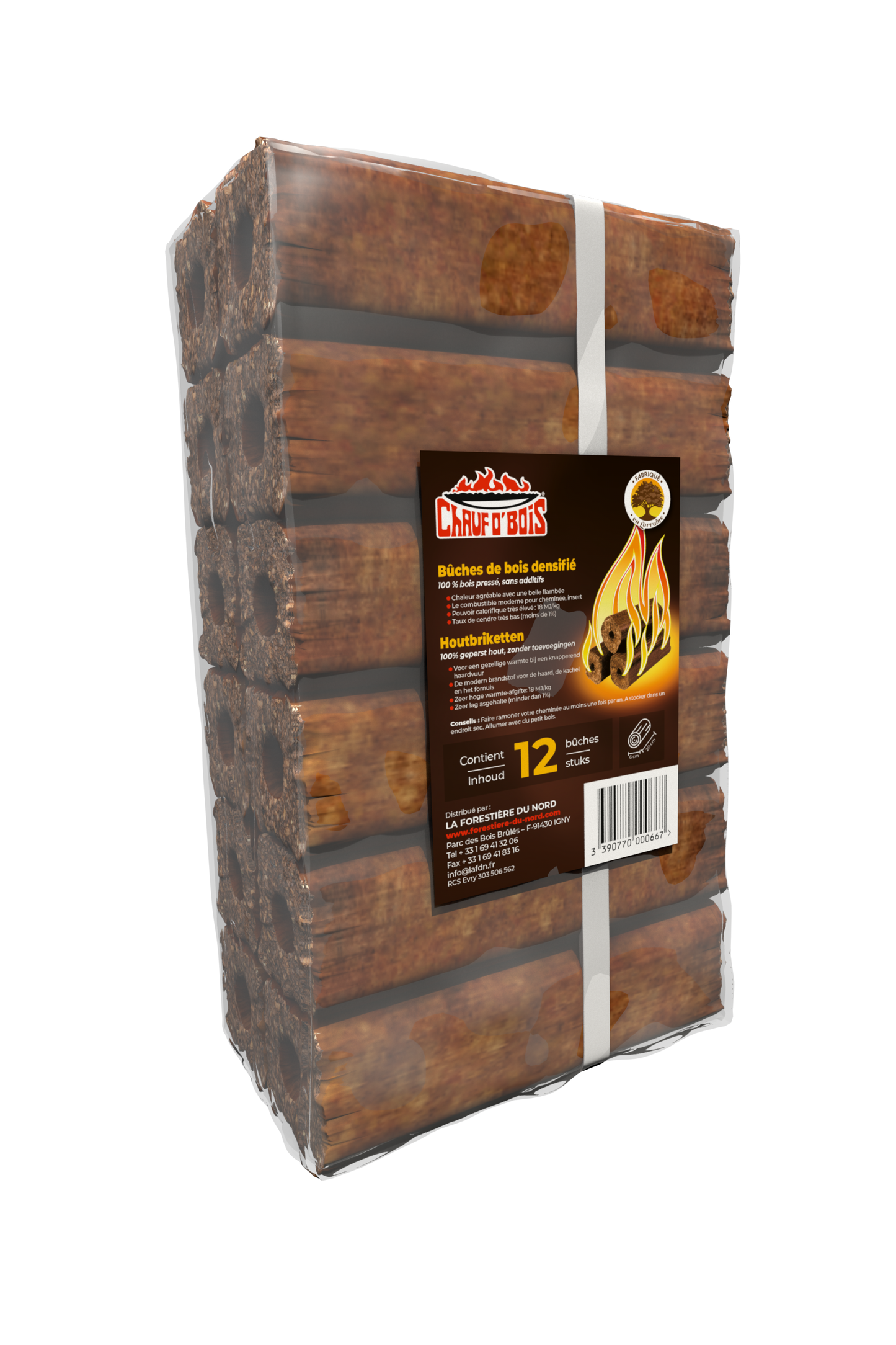 Bûches de Bois Densifié Sac de 12 bûches Extrudées Pack 10 kg