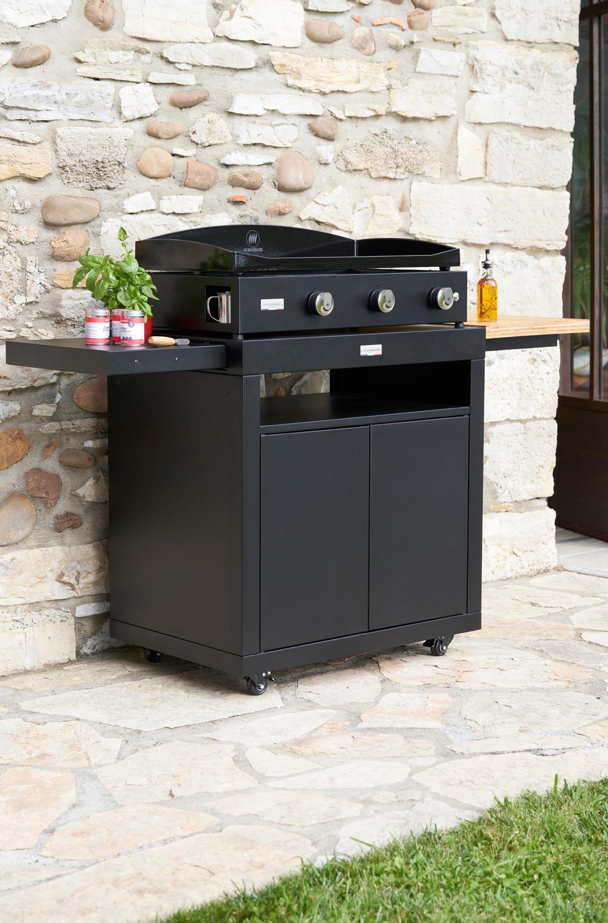 Desserte Meuble 80 avec Tablettes Latérales et rétractables Acier Noir