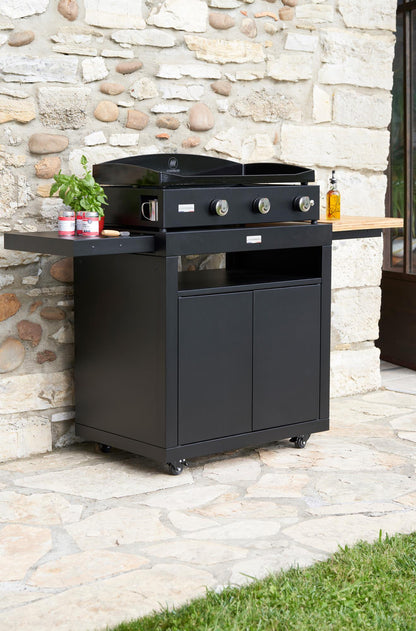 Desserte Meuble 80 avec Tablettes Latérales et rétractables Acier Noir
